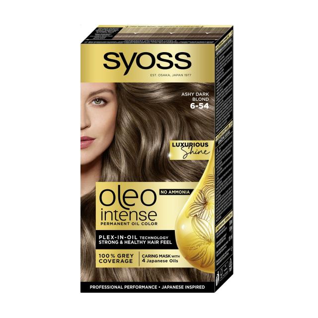 foto безаміачна стійка фарба для волосся syoss oleo intense з олією-активатором, 6-54 холодний темно-русявий, 115 мл