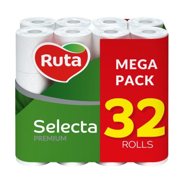 foto туалетний папір ruta selecta premium білий, 3-шаровий, 150 відривів, 32 шт