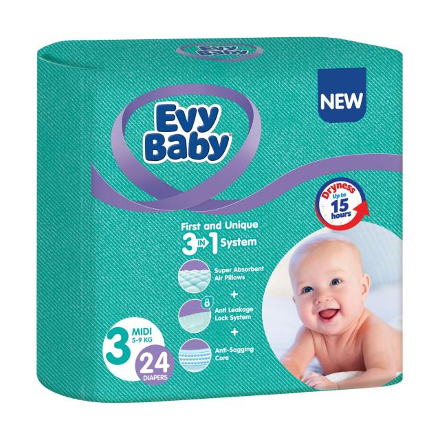 foto підгузки evy baby midi розмір 3 (5-9 кг), 24 шт