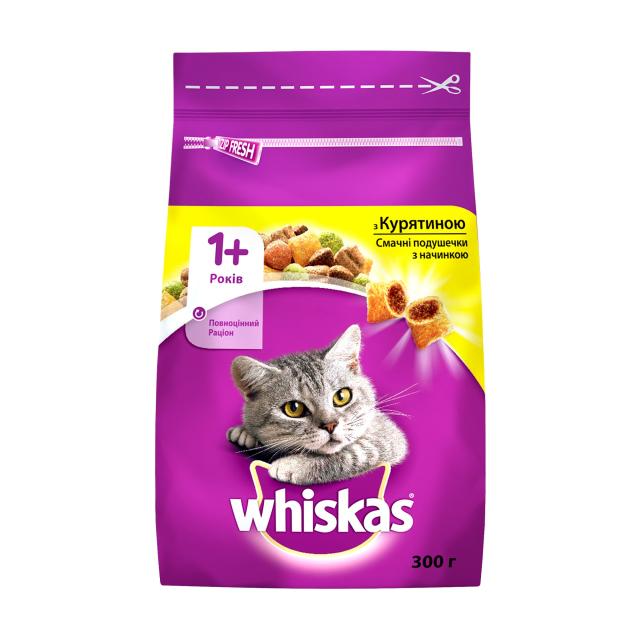foto сухий корм для дорослих кішок whiskas з курятиною, 300 г