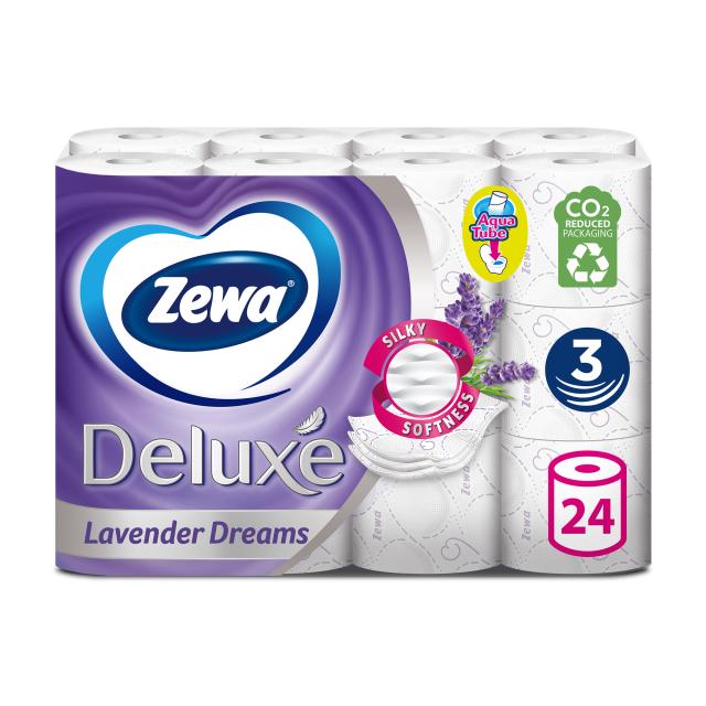 foto туалетний папір zewa deluxe lavender dreams з ароматом лаванди, 3-шаровий, 150 відривів, 24 рулони