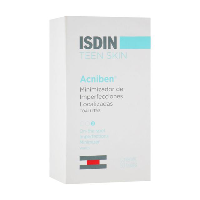 foto вологі серветки для обличчя isdin teen skin acniben, 30 шт