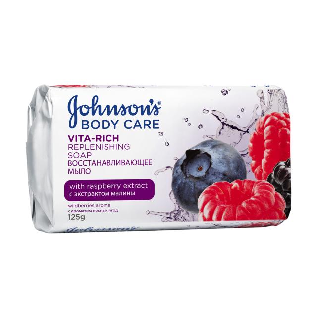 foto мило тверде johnson's body care vita-rich replenishing soap відновлювальне з екстрактом малини, 125 г