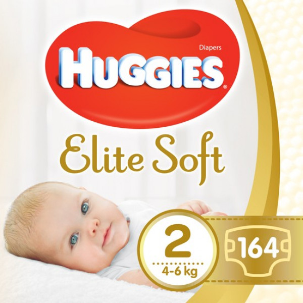 foto одноразові підгузки huggies eu elite soft newborn розмір 2 (4-6 кг), 164 шт. (5029053549637) європейський товар