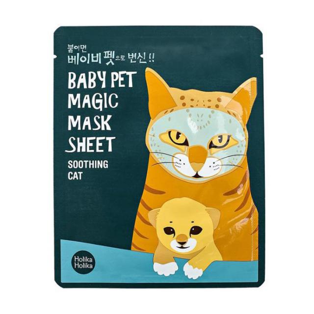 foto тканинна маска для обличчя holika holika baby pet magic mask sheet soothing cat кішка, 22 мл