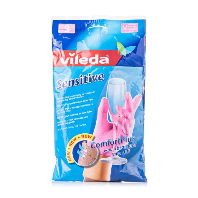 foto рукавички vileda sensitive comfort, рожеві, розмір м, 1 пара