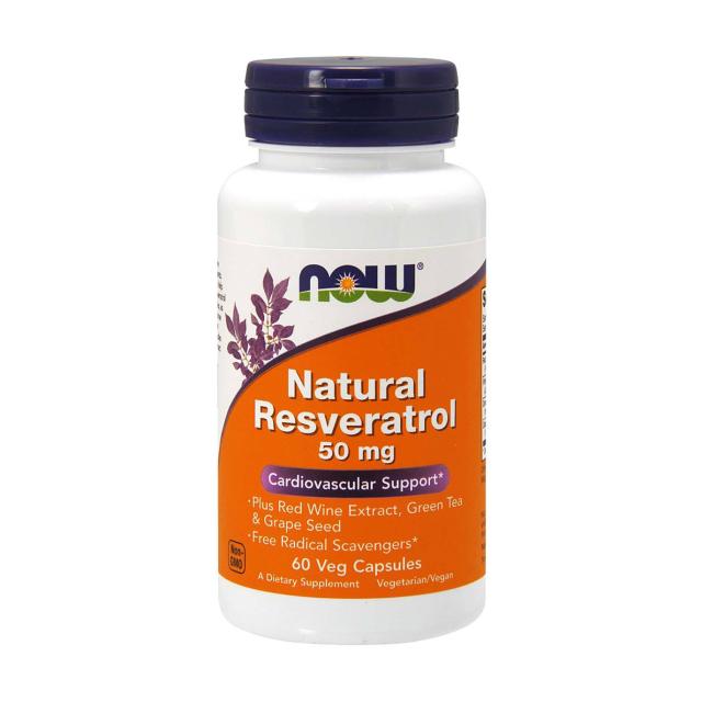 foto харчова добавка в капсулах now foods natural resveratrol ресвератрол 50 мг, 60 шт