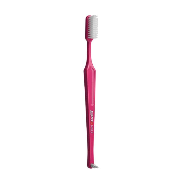 foto зубна щітка paro swiss m43 середньої жорсткості, рожева, 1 шт