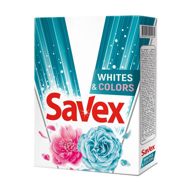 foto пральний порошок для білих та кольорових тканин savex whites & colors, автомат, 400 г