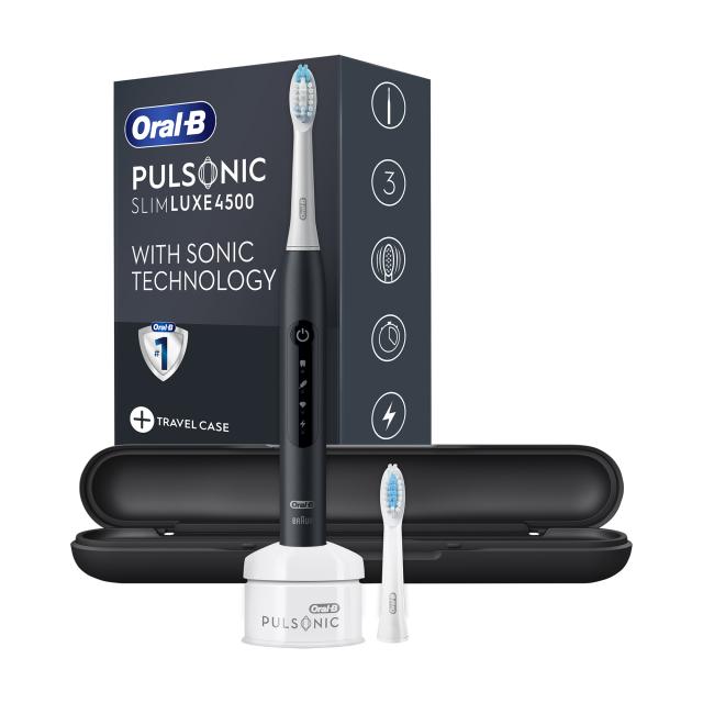 foto електрична звукова зубна щітка oral-b pulsonic slim luxe 4500, чорна + футляр, 1 шт