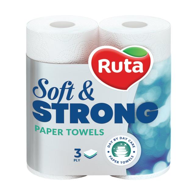 foto паперові рушники ruta soft strong білі, 3-шарові, 2 рулони