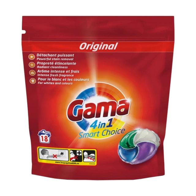 foto капсули для прання gama 4 в 1 univarsal 18 циклів прання, 18 шт