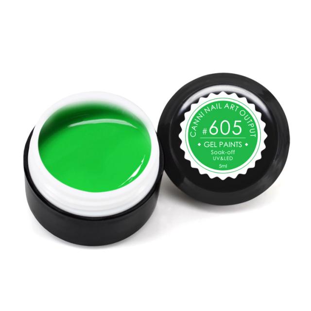 foto гель-фарба canni nail art output gel paints soak-off uv&led 605 зелена неонова, 5 мл