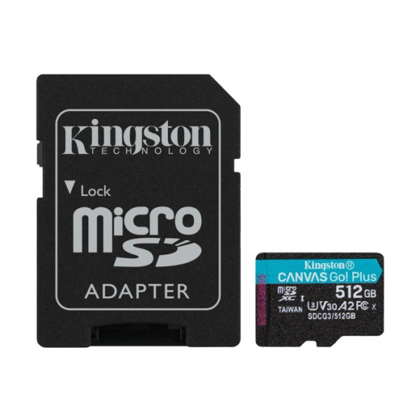 foto карта пам'яті kingston microsdxc 512gb canvas go+ u3 v30 +adapter (sdcg3/512gb)