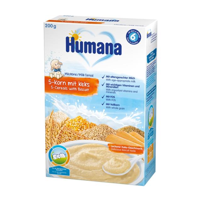 foto молочна каша humana 5 злаків з печивом, 200 г