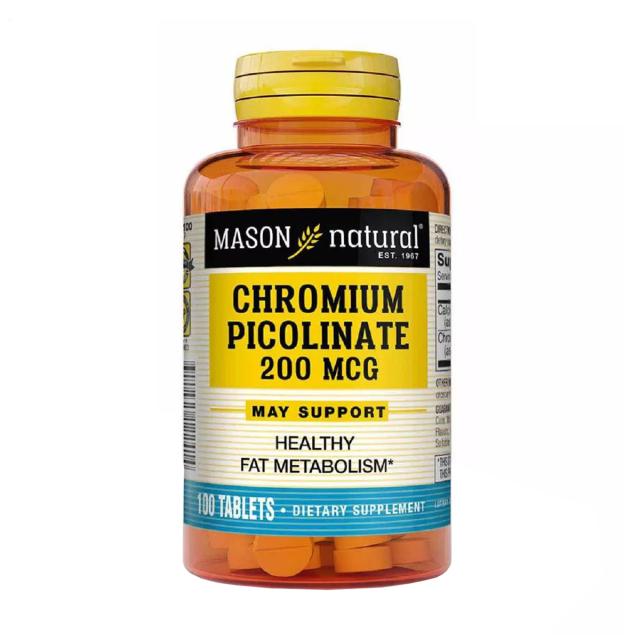 foto харчова добавка в таблетках mason natural chromium picolinate хром піколінат 200 мкг, 100 шт