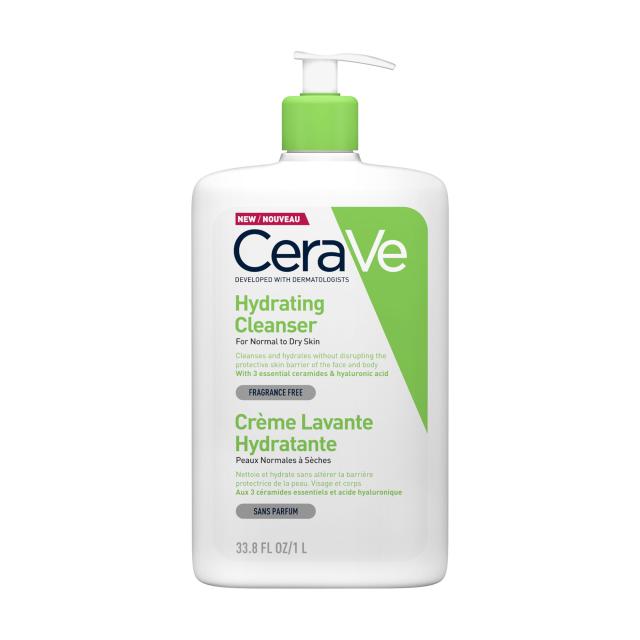 foto зволожувальний очищувальний засіб cerave hydrating facial cleanser для нормальної та сухої шкіри обличчя та тіла, 1 л