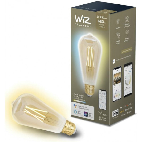 foto розумна лампа wiz smart led wifi st64 e27 wiz45 dw fa q filament amber 550lm 2200k 7w (wze21016411-a)