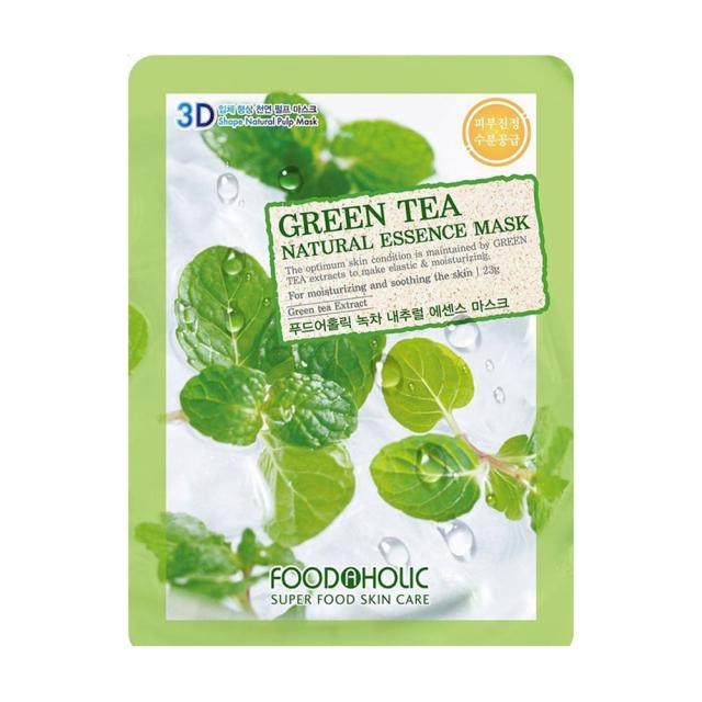 foto тканинна 3d-маска для обличчя food a holic natural essence mask green tea з екстрактом зеленого чаю, 23 г
