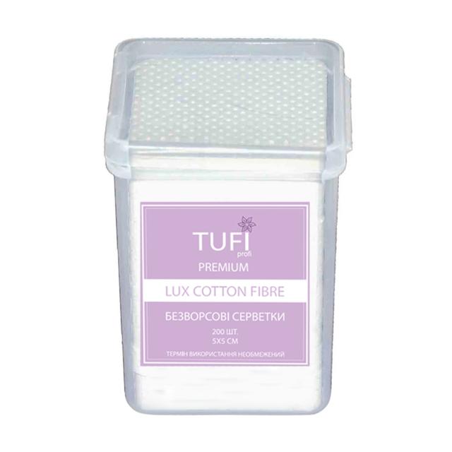 foto безворсові серветки tufi profi lux cotton fibre перфоровані, 5х5, 200 шт