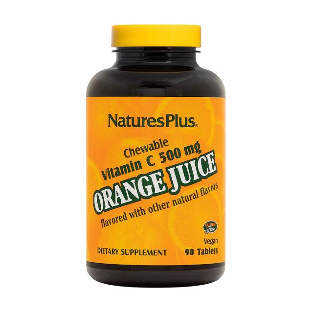 foto харчова добавка в жувальних таблетках naturesplus orange juice вітамін c, 500 мг, 90 шт