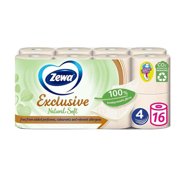 foto туалетний папір zewa exclusive natural soft білий, 4-шаровий, 150 відривів, 16 рулонів
