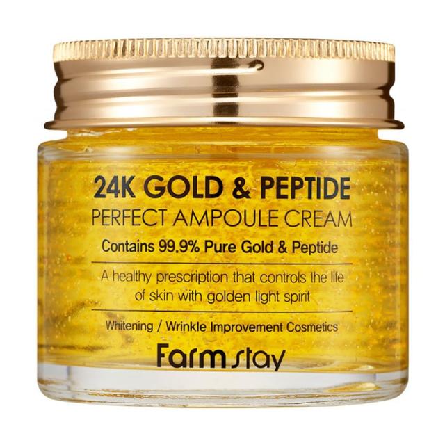 foto ампульний крем для обличчя farmstay 24k gold and peptide perfect ampoule cream з золотом та пептидами, 80 мл