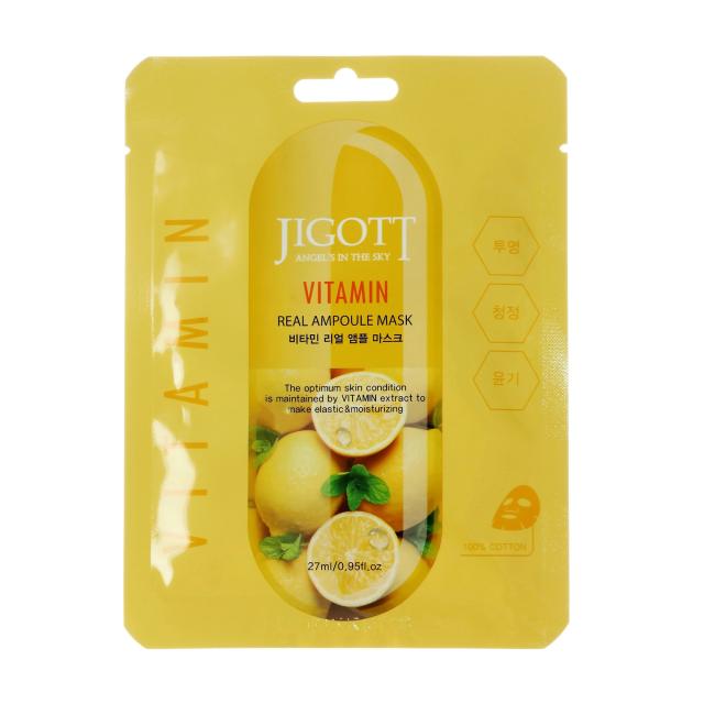foto тканинна маска для обличчя jigott vitamin real ampoule mask з вітамінами, 27 мл