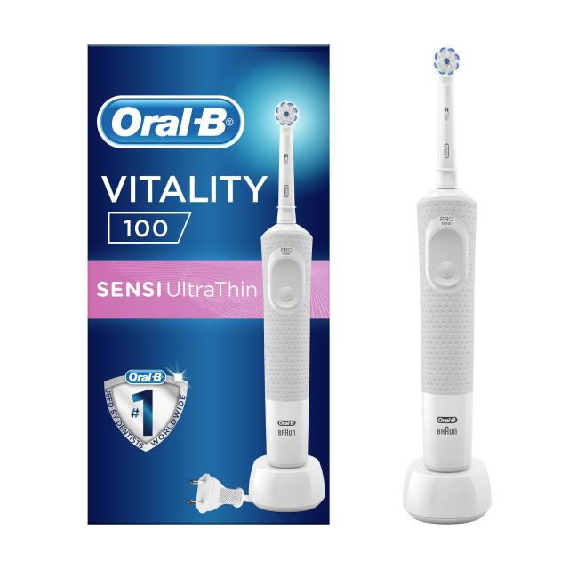 foto електрична зубна щітка oral-b d100 vitality sensi ultrathin біла
