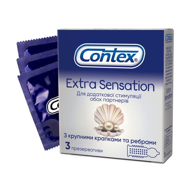 foto презервативи contex extra sensation з крупними крапками та ребрами, 3 шт