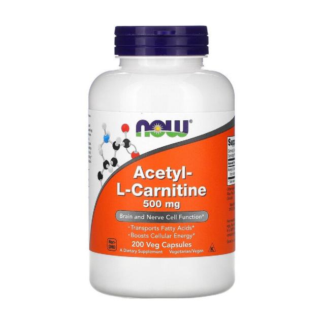 foto харчова добавка в капсулах now foods acetyl-l-carnitine ацетил-l-карнітин 500 мг, 200 шт