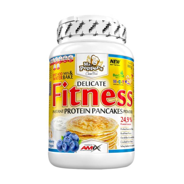 foto протеїнові млинці в порошку amix nutrition mr.popper's fitness protein pancakes фітнес чорничний йогурт, 800 г