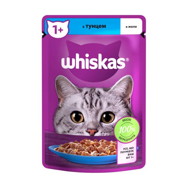 foto вологий корм для дорослих кішок whiskas з тунцем в желе, 85 г