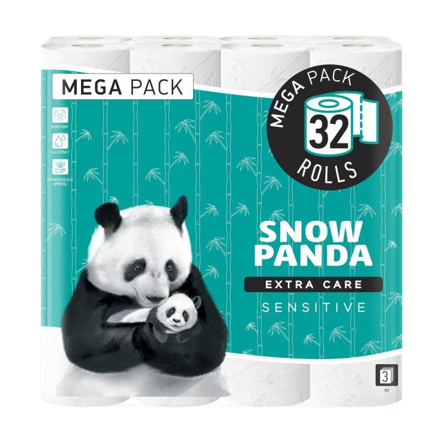 foto туалетний папір сніжна панда extra care sensitive, 3-шаровий, 142 відриви, 32 шт