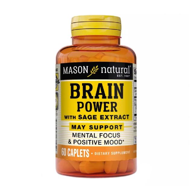 foto харчова добавка в каплетах mason natural brain power with sage extract сила мозку з екстрактом шавлії, 60 шт