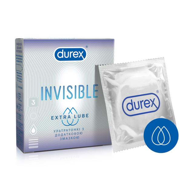 foto презервативи durex invisible extra lube ультратонкі з додатковою змазкою, 3 шт