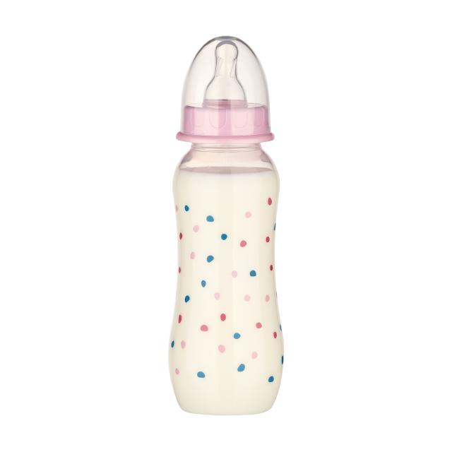foto дитяча пластикова пляшка для годування baby-nova droplets з силіконовою соскою, рожева, з народження, 240 мл (3960075)