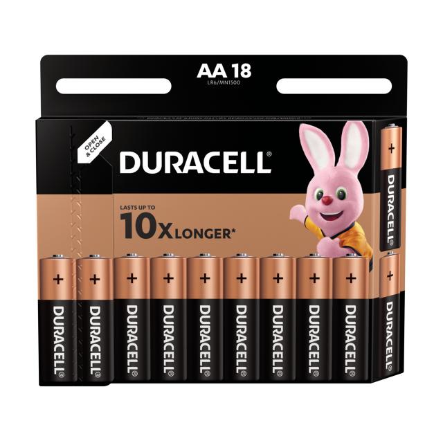 foto алкалінові батарейки duracell aa lr06/mn1500, 18 шт