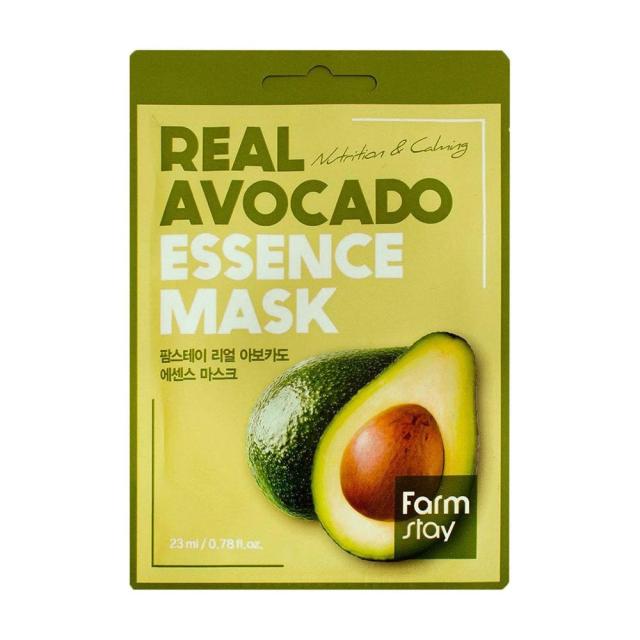 foto тканинна маска для обличчя farmstay real avocado essence mask з екстрактом авокадо, 23 мл