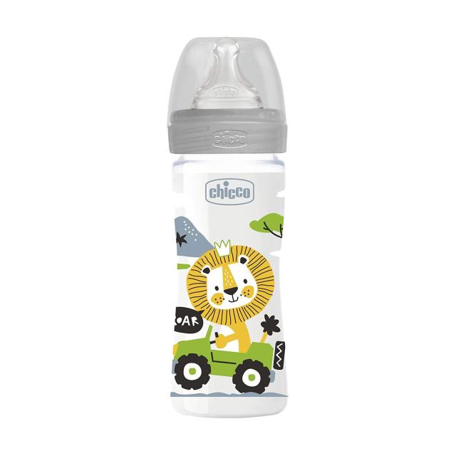 foto дитяча пляшечка для годування chicco well-being physio colors з силіконовою соскою, від 2 місяців, сіра, 250 мл (28623.30)