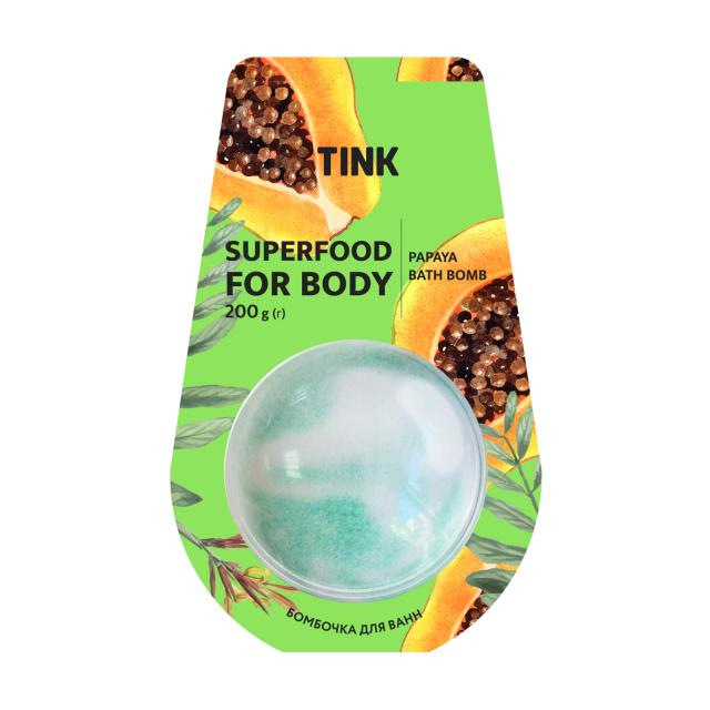 foto бомбочка-гейзер для ванни tink superfood for body papaya bath bomb папайя, 200 г