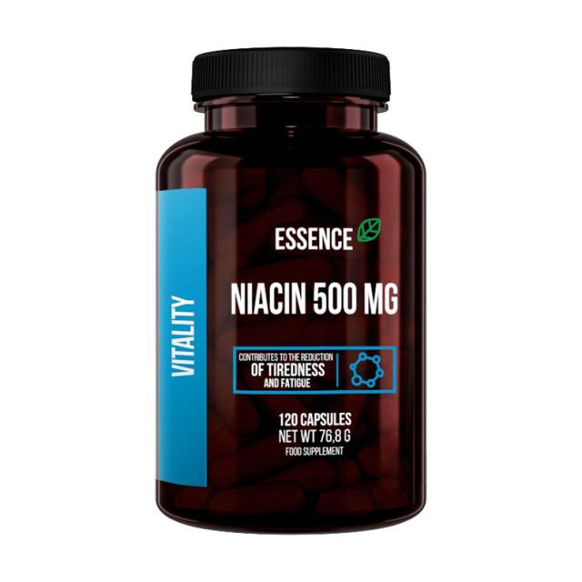 foto харчова добавка в капсулах essence nutrition vitality niacin вітамін b3, 500 мг, 120 шт