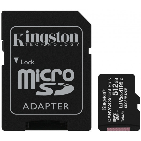 foto карта пам'яті kingston microsdxc 512gb canvas select+ a1 + adapter (sdcs2/512gb)