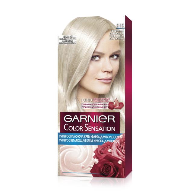 foto стійка крем-фарба для волосся garnier color sensation 910 графітовий ультраблонд, 110 мл