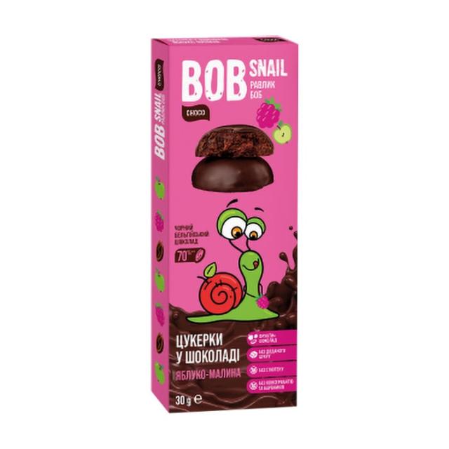 foto натуральні цукерки bob snail яблучно-малинові в бельгійському чорному шоколаді, 30 г