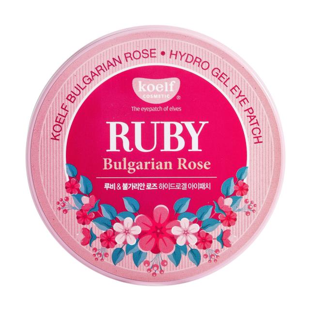 foto гідрогелеві патчі для шкіри навколо очей petitfee & koelf ruby & bulgarian rose eye patch з рубіном та болгарською трояндою, 60 шт
