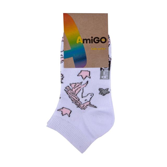 foto шкарпетки дитячі amigo укорочені, єдинороги, білі, розмір 20-22
