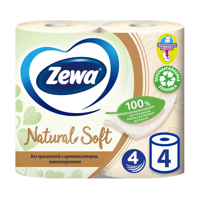 foto туалетний папір zewa natural soft білий, 4-шаровий, 130 відривів, 4 рулони