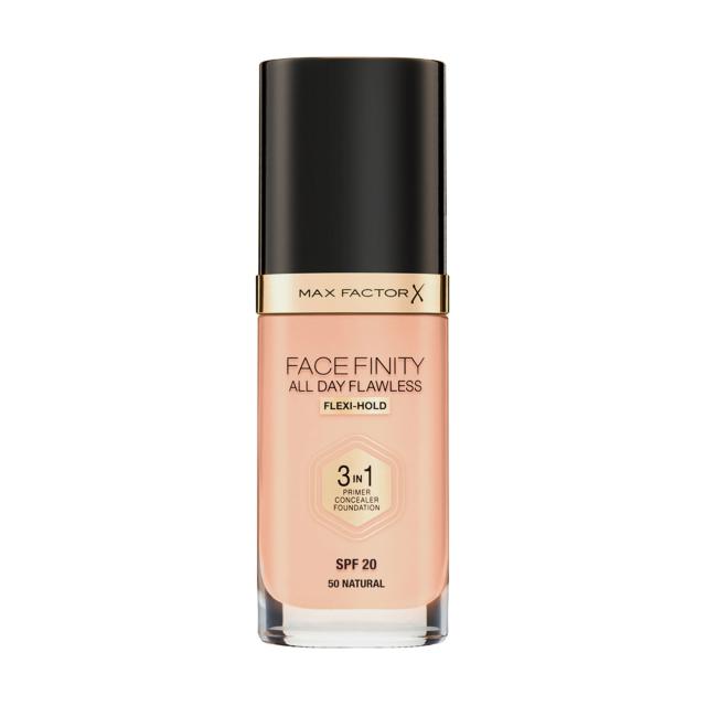 foto тональна основа для обличчя max factor facefinity all day flawless 3-in-1 foundation spf 20, 50 natural, 30 мл