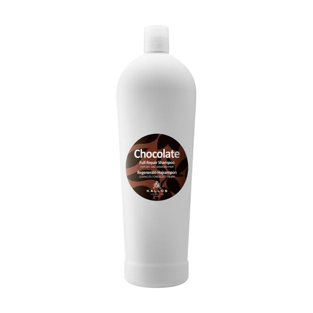 foto регенерувальний шампунь kallos cosmetics chocolate full repair shampoo для сухого та посіченого волосся, 1 л